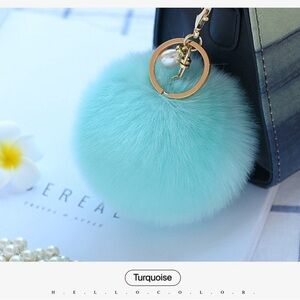 Big pompom w/ pearl keychain - KC003 Turquoise
